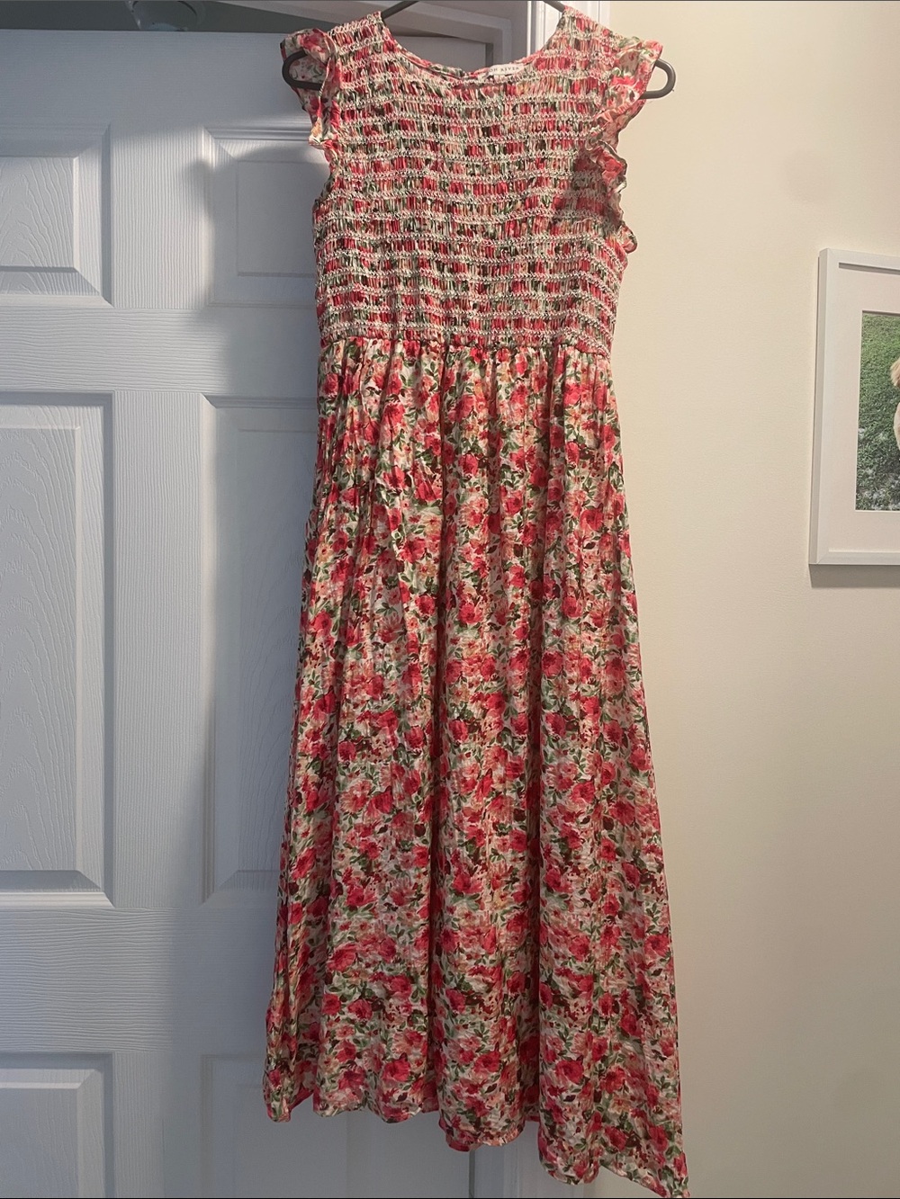 Moon River Pink Floral Smocked Sundress